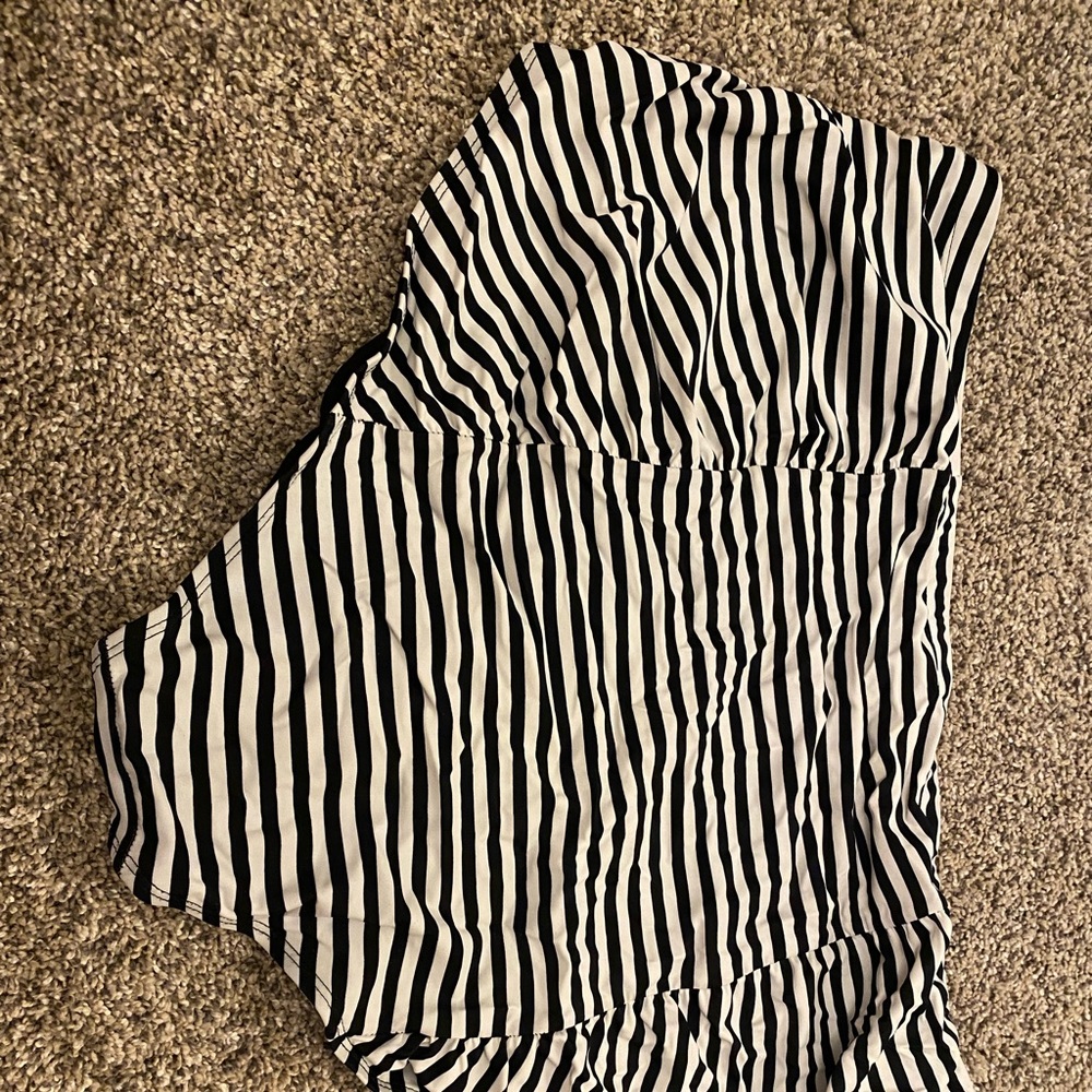 Torrid Black and white striped ruffled bikini bottom